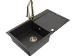 Mexen Leo Lavello Da Cucina In Granito A 1 Vasca Con Sgocciolatoio E Rubinetto Elia, Nero/Oro Metallizzato - 6501-75-670101-50