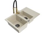 Mexen Gaspar Lavello In Granito 1,5 Vasche Con Sgocciolatoio E Miscelatore Da Cucina Aster, Beige - 6507-69-73450-57-B
