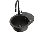 Mexen Kevin Lavello In Granito A 1 Vasca Con Scolapiatti E Rubinetto Da Cucina Savita, Nero/Oro Metallizzato