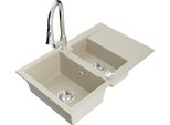 Mexen Gaspar Lavello In Granito 1,5 Vasche Con Sgocciolatoio E Miscelatore Da Cucina Elia, Beige - 6507-69-670101-00
