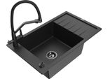Mexen Elias Lavello In Granito A 1 Vasca Con Scolapiatti E Rubinetto Duo, Nero/Argento Metallizzato - 6511-73-671701-70-B