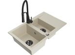 Mexen Gaspar Lavello In Granito 1,5 Vasche Con Scolapiatti E Miscelatore Cucina Aster, Beige - 6507-69-73450-70-B