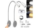 2 Pezzi Lampada Da Parete A Led Dimmerabile 3 Colori Di Luce, Lampada Da Lettura Braccio Flessibile, Lampada Da Parete Touch Connessione Usb 12-24V Interni Rv Camper Barca, Argento