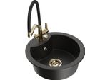 Mexen Diego Lavello Da Cucina In Granito A 1 Vasca Con Rubinetto Duo, Nero/Oro Metallizzato - 6512-75-671701-57-G