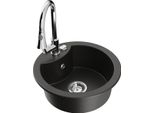 Mexen Diego Lavello In Granito A 1 Vasca Con Rubinetto Da Cucina Elia, Nero/Oro Metallizzato - 6512-75-670101-00