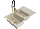 Mexen Gaspar Lavello In Granito A 1,5 Vasca Con Sgocciolatoio E Rubinetto Da Cucina Aster, Beige - 6507-69-73450-57-G