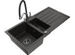 Mexen Andres Lavello In Granito 1,5 Vasca Con Scolapiatti E Miscelatore Cucina Duo, Nero/Oro Metallizzato - 6515-75-671701-07-B