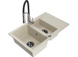 Mexen Gaspar Lavello In Granito 1,5 Vasche Con Sgocciolatoio E Rubinetto Da Cucina Aster, Beige - 6507-69-73450-07-B