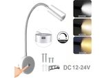 Lampada Da Parete A Led Dimmerabile 3 Colori Di Luce, Lampada Da Lettura Braccio Flessibile, Lampada Da Parete Interruttore A Sfioramento Connessione Usb 12-24V Interni Rv Camper Barca, Argento