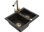 Mexen Carlos Lavello In Granito 1,5 Vasche Con Rubinetto Da Cucina Duero, Nero/Oro Metallico - 6518-75-671600-50
