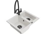 Mexen Carlos Lavello Da Cucina In Granito 1,5 Vasche Con Rubinetto Duo, Bianco - 6518-20-671701-70-B