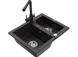 Mexen Carlos Lavello In Granito Da 1,5 Vasca Con Miscelatore Da Cucina Duero, Nero/Oro Metallico - 6518-75-671600-70