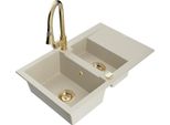 Mexen Gaspar Lavello Da Cucina In Granito 1,5 Vasche Con Scolapiatti E Rubinetto Cucina Elia, Beige - 6507-69-670101-50