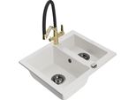 Mexen Carlos Lavello Da Cucina In Granito 1,5 Vasche Con Miscelatore Duo, Bianco - 6518-20-671701-57-B