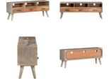 Vidaxl Mobile Tv Grigio 130X35X51 Cm Legno Massiccio Di Mango Grezzo - Mobile Tv - Mobile Tv - Mobile Tv In Legno - Mobili Tv In Legno