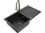 Mexen Leo Lavello In Granito 1-Vasca Con Sgocciolatoio E Rubinetto Cucina Elia, Nero/Oro Metallizzato - 6501-75-670101-50-B