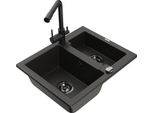 Mexen Carlos Lavello In Granito A 1,5 Vasche Con Rubinetto Da Cucina Duero, Nero/Oro Metallizzato - 6518-75-671600-70-B