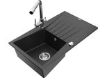 Mexen Cesar Lavello In Granito A 1 Vasca Con Sgocciolatoio E Rubinetto Da Cucina Duero, Nero/Argento Metallizzato