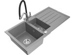 Mexen Andres Lavello In Granito 1,5 Vasche Con Sgocciolatoio E Miscelatore Cucina Duo, Grigio - 6515-71-671701-07