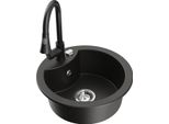 Mexen Diego Lavello In Granito A 1 Vasca Con Rubinetto Da Cucina Elia, Nero/Oro Metallizzato - 6512-75-670101-70