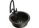 Mexen Diego Lavello Da Cucina In Granito A 1 Vasca Con Miscelatore Duo, Nero/Oro Metallico - 6512-75-671701-70-B