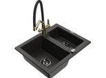 Mexen Carlos Lavello In Granito 1,5 Vasche Con Miscelatore Cucina Duo, Nero/Oro Metallizzato - 6518-75-671701-57-B