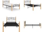 Vidaxl Struttura Letto In Metallo Nero E Legno Massiccio Di Quercia 90X200 Cm - Struttura Letto - Cornici Letto - Struttura Letto - Letto