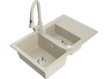 Mexen Gaspar Lavello In Granito 1,5 Vasca Con Sgocciolatoio E Miscelatore Da Cucina Elia, Beige - 6507-69-670101-69