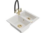 Mexen Carlos Lavello Da Cucina In Granito A 1,5 Vasche Con Miscelatore Duo, Bianco - 6518-20-671701-57-G