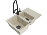 Mexen Gaspar Lavello In Granito 1,5 Vasche Con Scolapiatti E Miscelatore Da Cucina Duo, Beige - 6507-69-671701-70-B