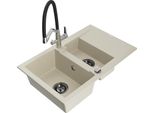 Mexen Gaspar Lavello In Granito 1,5 Vasche Con Sgocciolatoio E Miscelatore Duo, Beige - 6507-69-671701-07-B