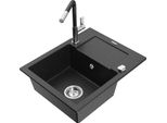 Mexen Enzo Lavello In Granito A 1 Vasca Con Sgocciolatoio E Rubinetto Da Cucina Flora, Nero/Argento Metallizzato