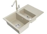 Mexen Gaspar Lavello In Granito 1,5 Vasche Con Scolapiatti E Rubinetto Da Cucina Flora, Beige - 6507-69-670401-09