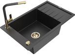 Mexen Elias Lavello In Granito A 1 Vasca Con Sgocciolatoio E Rubinetto Da Cucina Flora, Nero/Argento Metallizzato