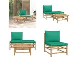 Vidaxl Set Da Salotto Da Giardino In 3 Pezzi Con Cuscini Verdi In Bambù - Set Da Salotto Da Giardino - Set Da Salotto - Set Di Mobili Da Giardino