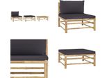 Vidaxl Set Salotto Da Giardino 3 Pezzi Con Cuscini Grigio Scuro Bambù - Set Salotto Da Giardino - Set Salotto Da Giardino - Mobili Da Giardino - Set Mobili Da Giardino