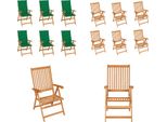 Vidaxl Sedie Da Giardino 6 Pezzi Con Cuscini Verdi In Legno Massiccio Di Teak - Sedia Da Giardino - Sedie Da Giardino - Poltrona Da Giardino - Sedia Pieghevole
