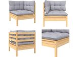 Vidaxl Divano Ad Angolo Da Giardino Con Cuscini In Pino Massiccio Grigio - Divano Ad Angolo - Divani Ad Angolo In Legno - Divani Ad Angolo In Legno