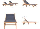 Vidaxl Lettini Pieghevoli Con Rotelle 2 Pz. Teak Massiccio Textilene - Lettino Da Sole - Lettino Da Sole - Lettino Di Legno - Lettini Di Legno