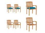 Vidaxl Sedie Da Giardino 2 Pezzi Con Cuscini Azzurri In Teak Massiccio - Sedia Da Giardino - Sedie Da Giardino - Sedia Da Giardino In Legno - Sedie Da Giardino In Legno