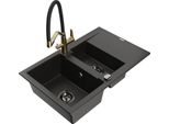 Mexen Gaspar Lavello Da Cucina In Granito A 1,5 Vasche Con Scolapiatti E Rubinetto Duo, Nero/Oro Metallizzato