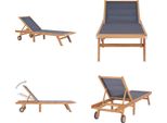 Vidaxl Lettino Pieghevole Con Rotelle In Legno Massiccio Di Teak E Textilene - Lettino Da Sole - Lettino Da Sole - Lettino Di Legno - Lettini Di Legno