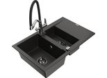 Mexen Gaspar Lavello In Granito 1,5 Vasche Con Scolapiatti E Miscelatore Cucina Duo, Nero/Oro Metallico - 6507-75-671701-07-B