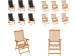 Vidaxl Sedie Da Giardino 6 Pezzi Con Cuscini Neri In Legno Massiccio Teak - Sedia Da Giardino - Sedie Da Giardino - Poltrona Da Giardino - Sedia Pieghevole