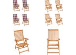 Vidaxl Sedie Da Giardino 4 Pz. Cuscini A Scacchi Rossi In Teak Massiccio - Sedia Da Giardino - Sedie Da Giardino - Poltrona Da Giardino - Sedia Pieghevole