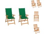 Vidaxl Sedie Da Giardino 2 Pezzi Con Cuscini Verdi In Legno Massiccio Teak - Sedie Da Giardino
