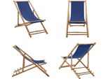 Vidaxl Sedia A Sdraio In Bambù E Tela Blu Navy - Sedia Da Spiaggia - Sedia Da Giardino - Sedie Da Giardino