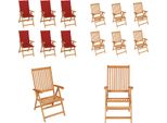 Vidaxl Sedie Da Giardino 6 Pezzi Con Cuscini Rossi In Legno Massiccio Teak - Sedia Da Giardino - Sedie Da Giardino - Poltrona Da Giardino - Sedia Pieghevole