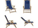 Vidaxl Sedia Reclinabile Regolabile Blu Navy In Bambù E Tessuto - Sedia Reclinabile - Sedia Pieghevole - Sedie Pieghevoli - Sedia