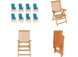 Vidaxl Sdraio Da Giardino Con Cuscini 8 Pz. Legno Massiccio Di Teak - Sedia Da Giardino - Sedie Da Giardino - Sdraio Da Giardino - Sdraio Da Giardino